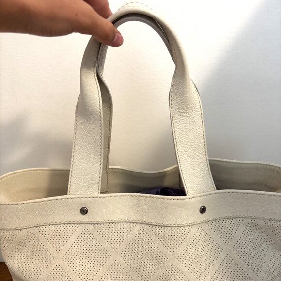 Vintage CHANEL Limited Edition Ivory Goatskin Perforated CC Tote - Picture 12 of 13